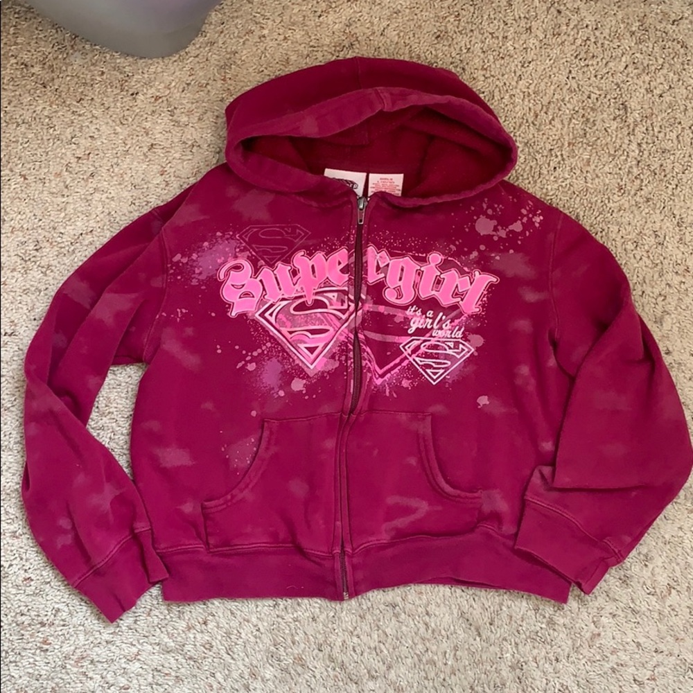 Girls Super girl zip up hooded sweater size 10-12